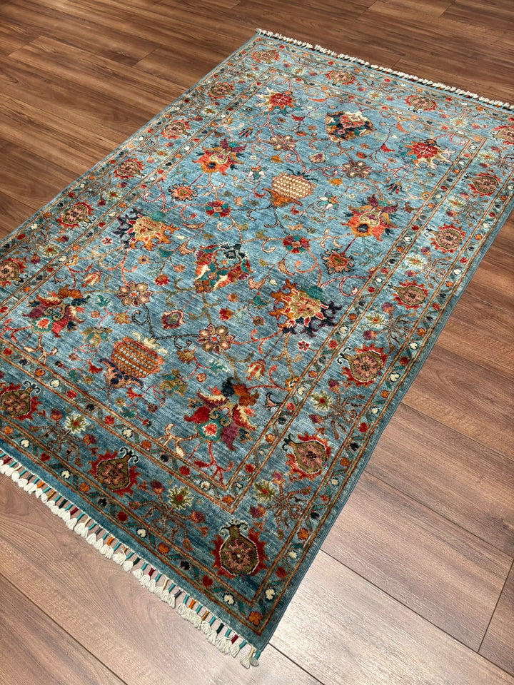 Sultani Binbirgece Orijinal El Dokuması Mavi Kök Boya Yün Halı 120x180 2.16 Metrekare - 4x6 ft