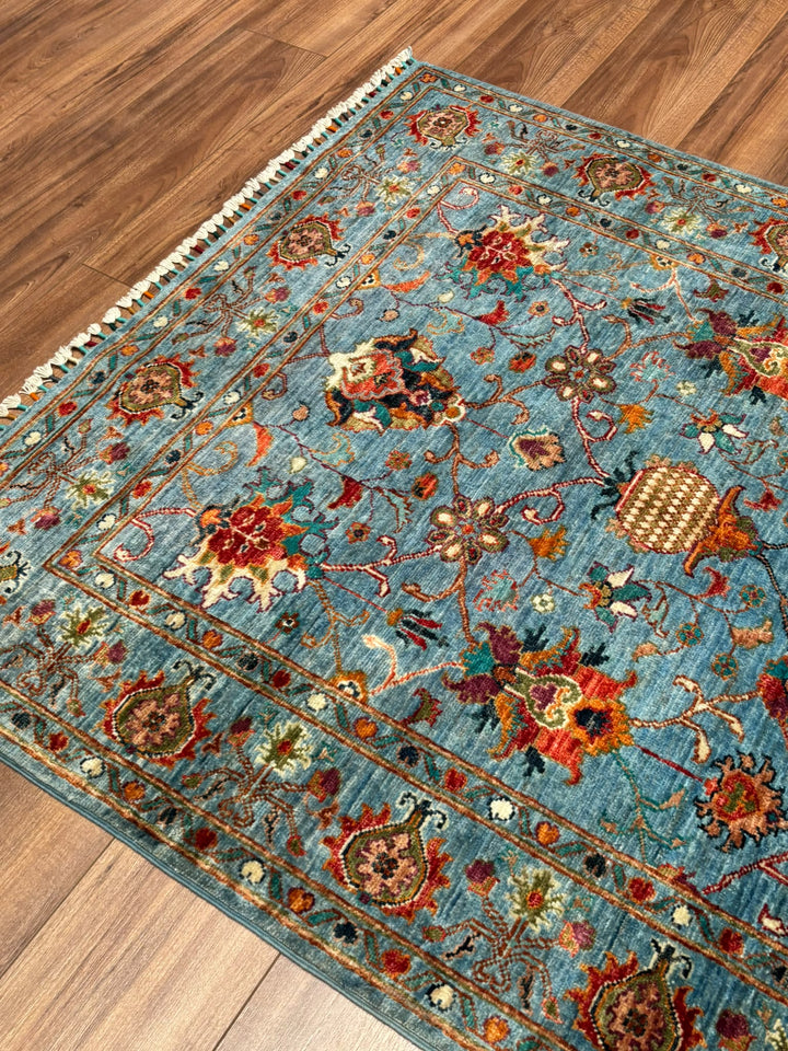 Sultani Binbirgece Orijinal El Dokuması Mavi Kök Boya Yün Halı 120x180 2.16 Metrekare - 4x6 ft