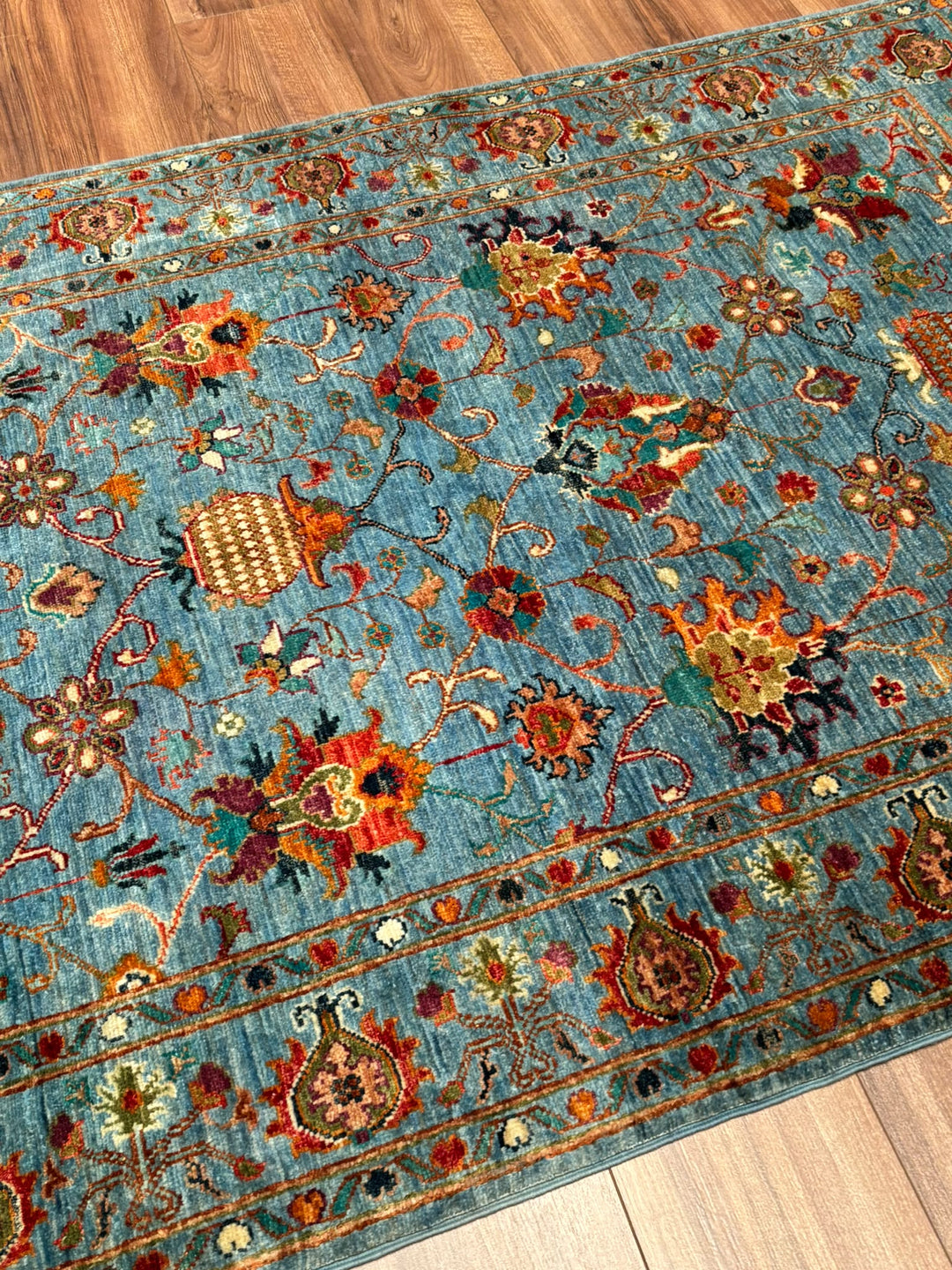 Sultani Binbirgece Orijinal El Dokuması Mavi Kök Boya Yün Halı 120x180 2.16 Metrekare - 4x6 ft