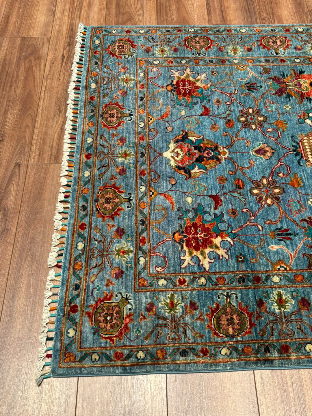 Sultani Binbirgece Orijinal El Dokuması Mavi Kök Boya Yün Halı 120x180 2.16 Metrekare - 4x6 ft