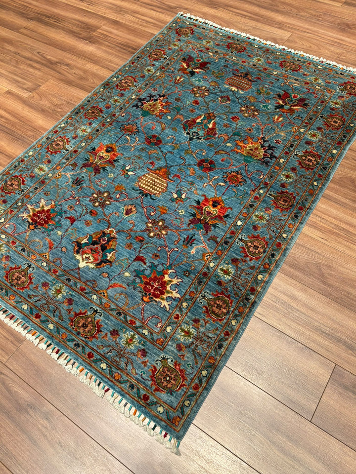 Sultani Binbirgece Orijinal El Dokuması Mavi Kök Boya Yün Halı 120x180 2.16 Metrekare - 4x6 ft