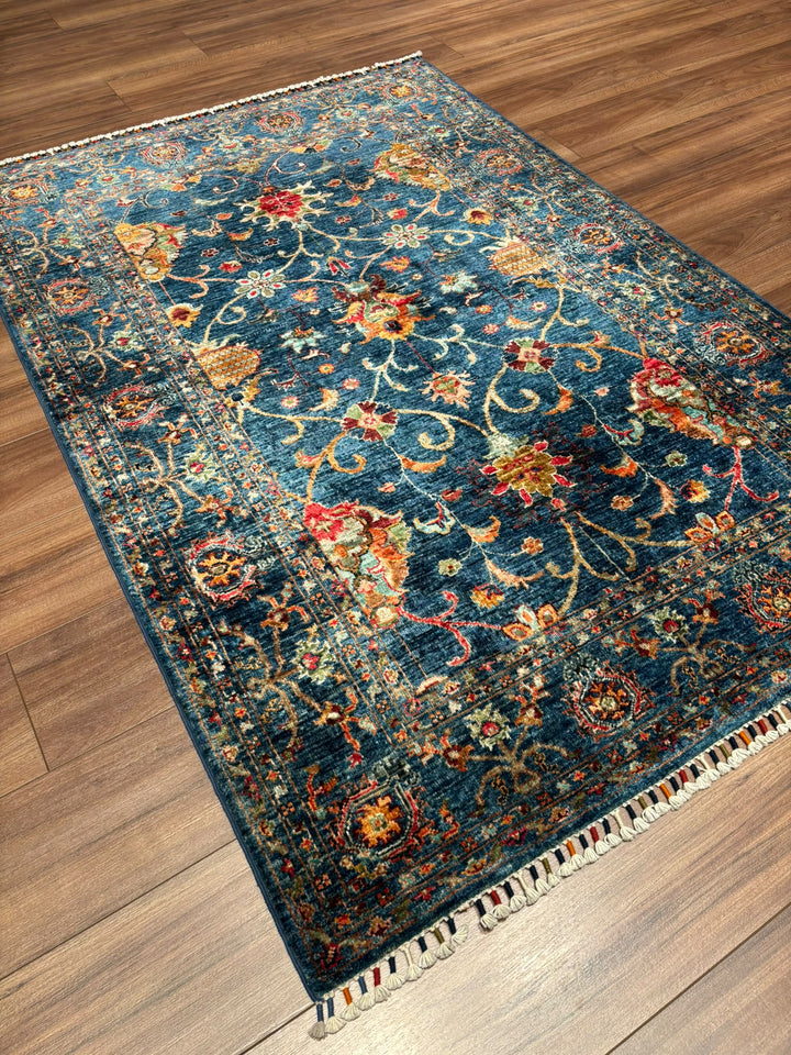 Sultani Binbirgece Orijinal El Dokuması Lacivert Kök Boya Yün Halı 125x182 2.28 Metrekare - 4x6 ft