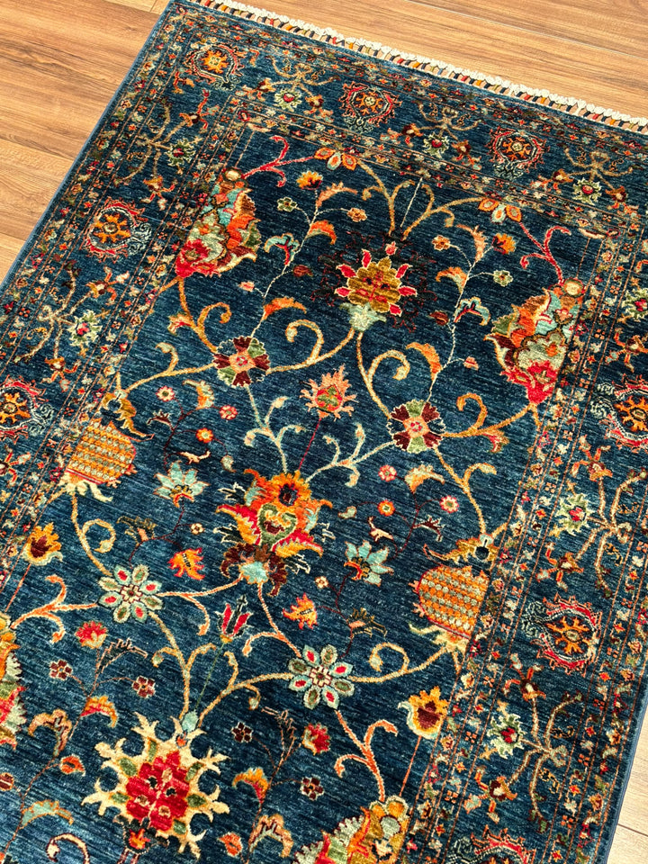 Sultani Binbirgece Orijinal El Dokuması Lacivert Kök Boya Yün Halı 125x182 2.28 Metrekare - 4x6 ft