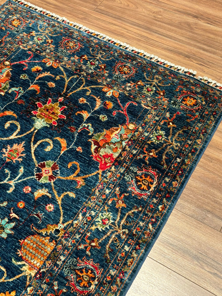 Sultani Binbirgece Orijinal El Dokuması Lacivert Kök Boya Yün Halı 125x182 2.28 Metrekare - 4x6 ft