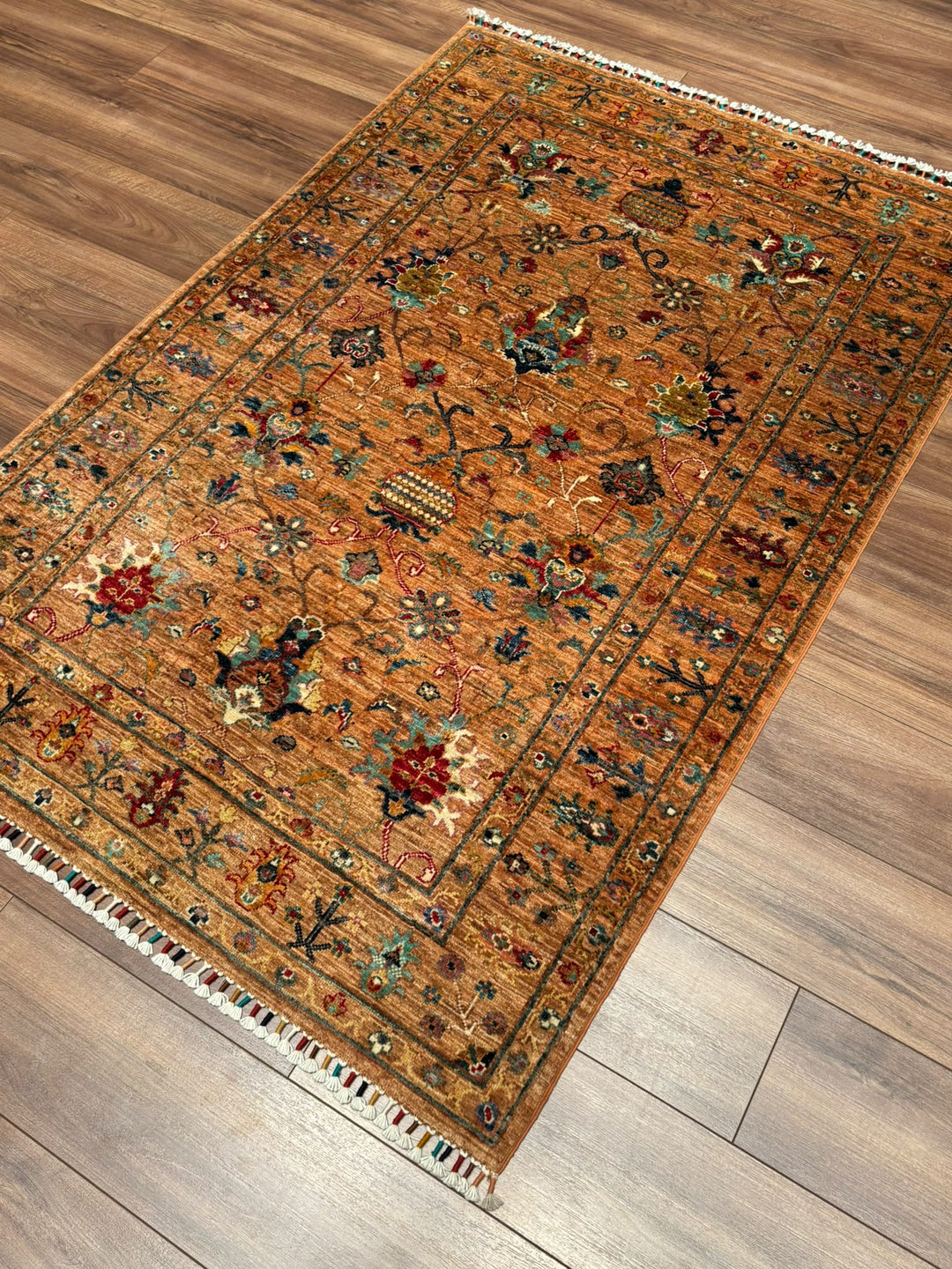 Sultani Binbirgece Orijinal El Dokuması Turuncu Kök Boya Yün Halı 120x177 2.12 Metrekare - 4x6 ft