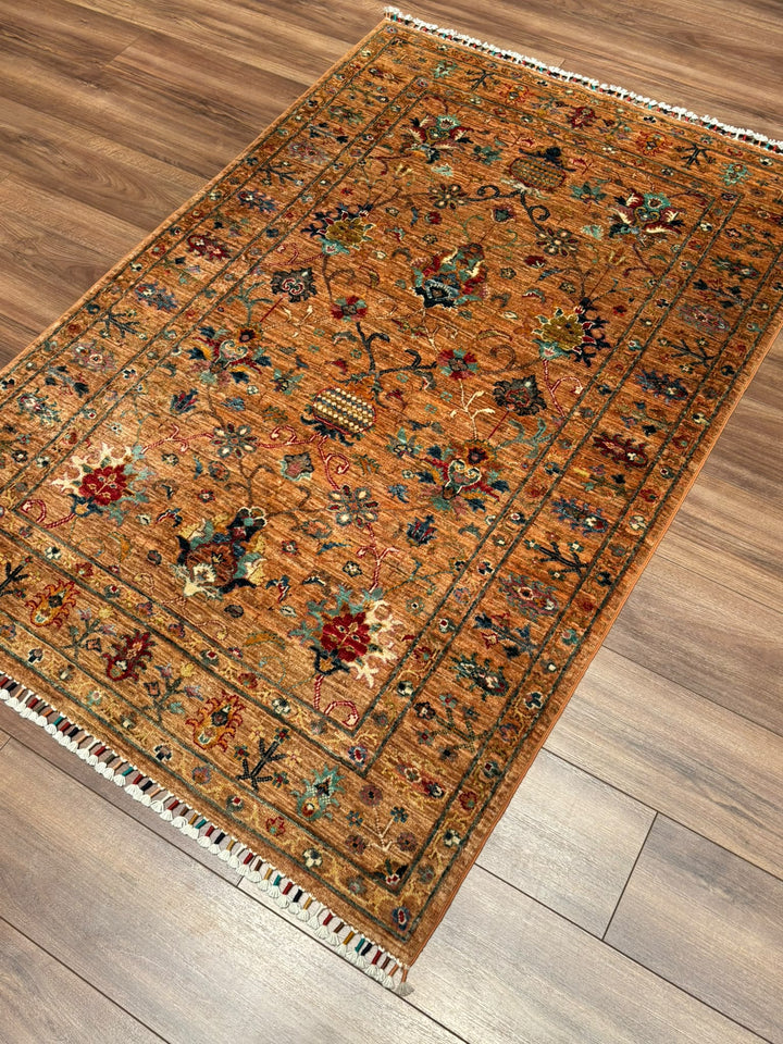 Sultani Binbirgece Orijinal El Dokuması Turuncu Kök Boya Yün Halı 120x177 2.12 Metrekare - 4x6 ft