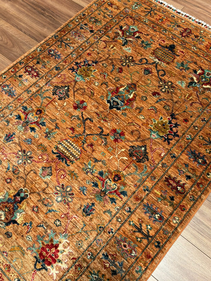 Sultani Binbirgece Orijinal El Dokuması Turuncu Kök Boya Yün Halı 120x177 2.12 Metrekare - 4x6 ft