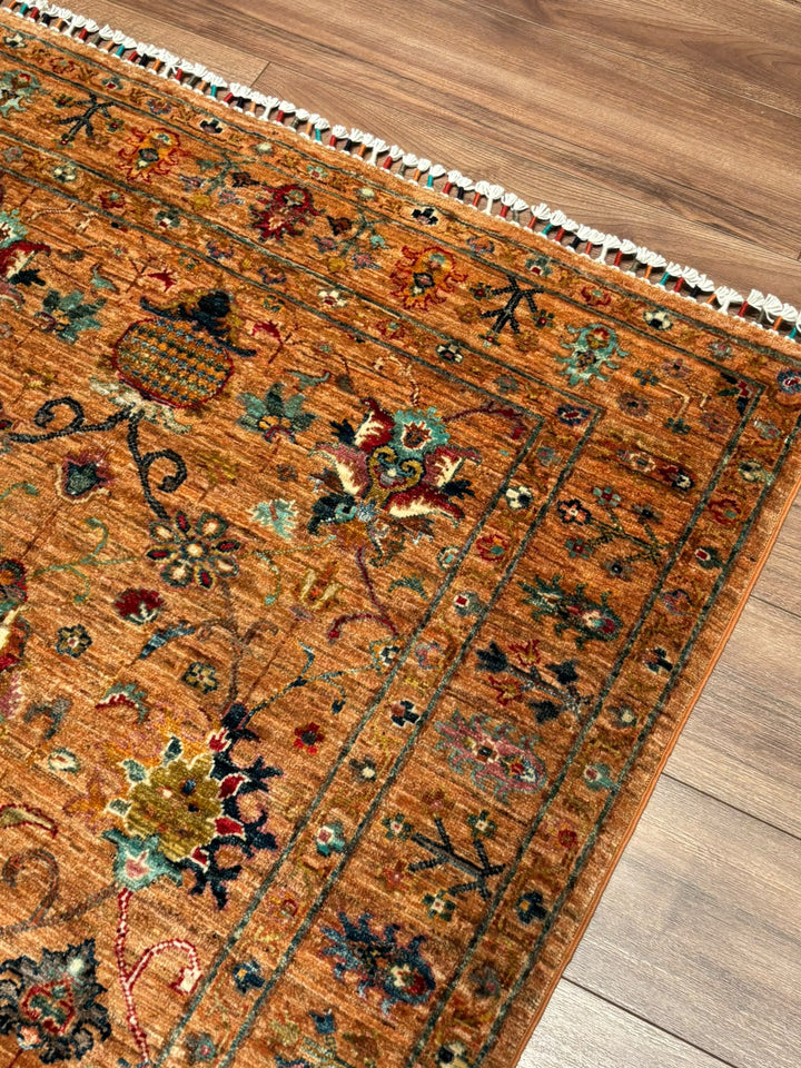 Sultani Binbirgece Orijinal El Dokuması Turuncu Kök Boya Yün Halı 120x177 2.12 Metrekare - 4x6 ft