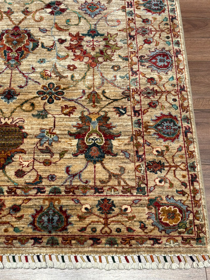 Sultani Binbirgece Orijinal El Dokuması Bej Kök Boya Yün Halı 121x180 2.18 Metrekare - 4x6 ft