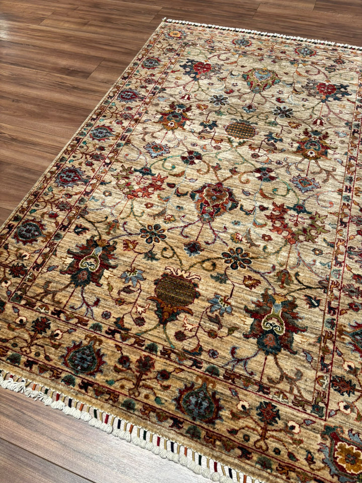 Sultani Binbirgece Orijinal El Dokuması Bej Kök Boya Yün Halı 121x180 2.18 Metrekare - 4x6 ft