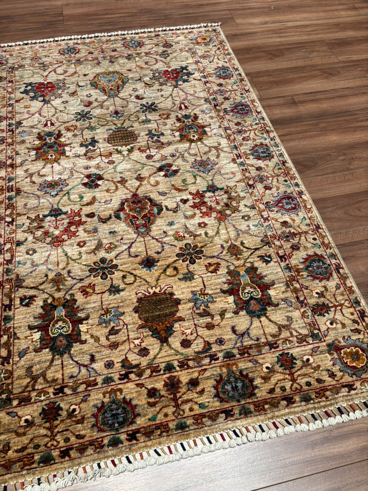 Sultani Binbirgece Orijinal El Dokuması Bej Kök Boya Yün Halı 121x180 2.18 Metrekare - 4x6 ft