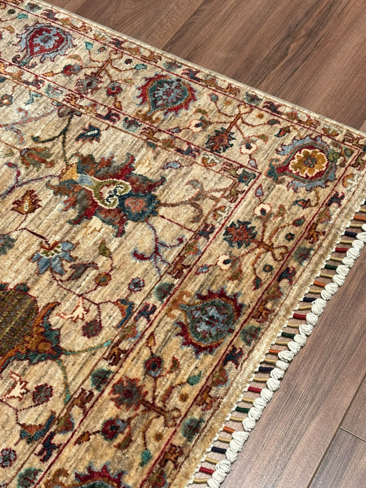 Sultani Binbirgece Orijinal El Dokuması Bej Kök Boya Yün Halı 121x180 2.18 Metrekare - 4x6 ft