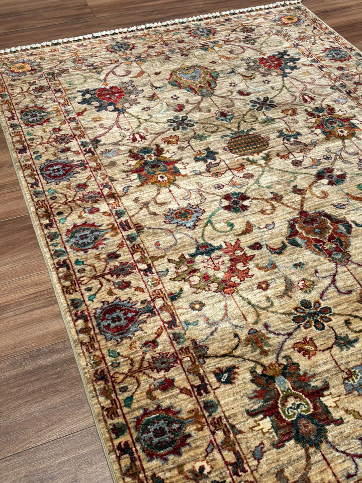 Sultani Binbirgece Orijinal El Dokuması Bej Kök Boya Yün Halı 121x180 2.18 Metrekare - 4x6 ft
