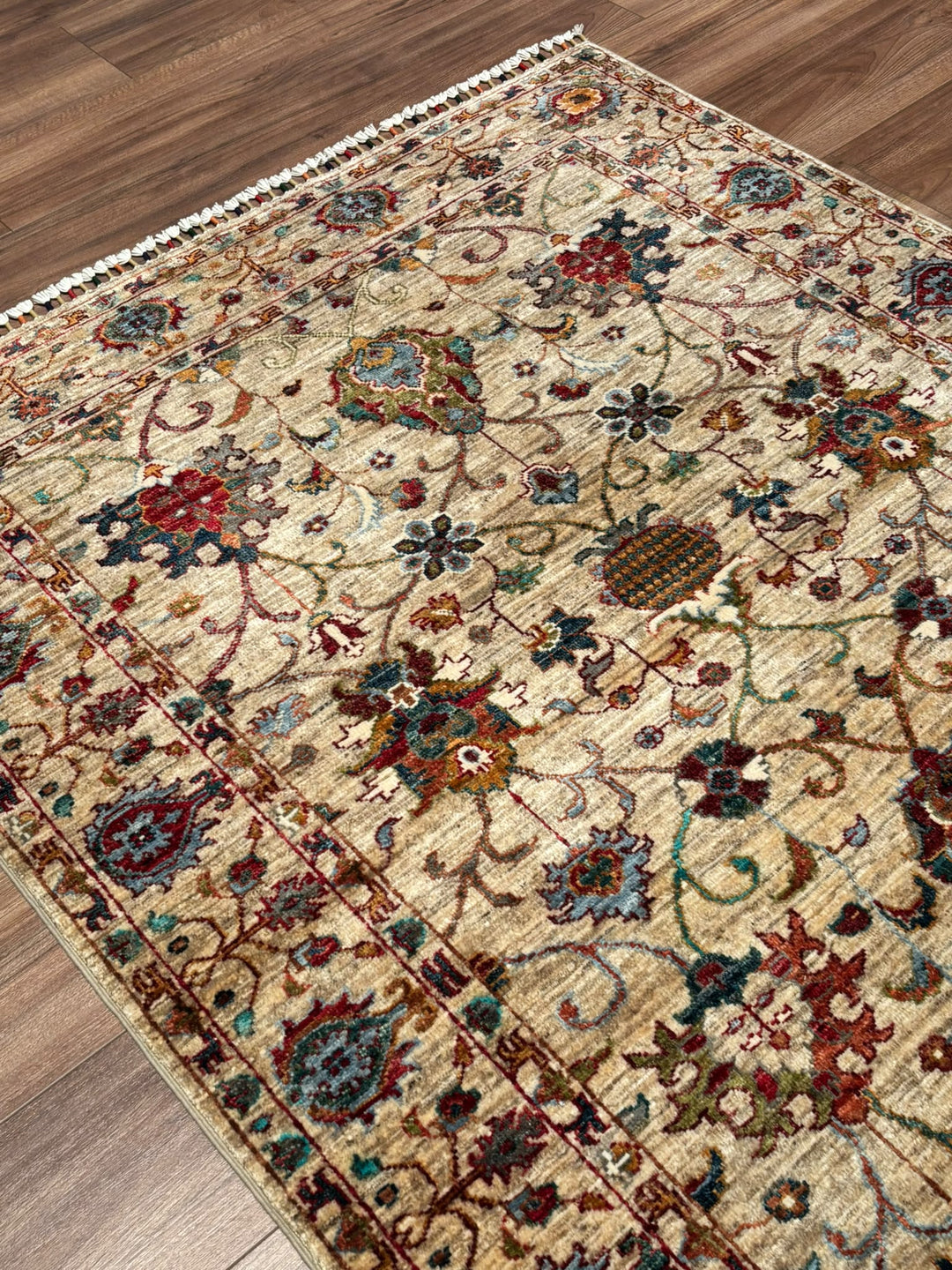 Sultani Binbirgece Orijinal El Dokuması Bej Kök Boya Yün Halı 121x180 2.18 Metrekare - 4x6 ft