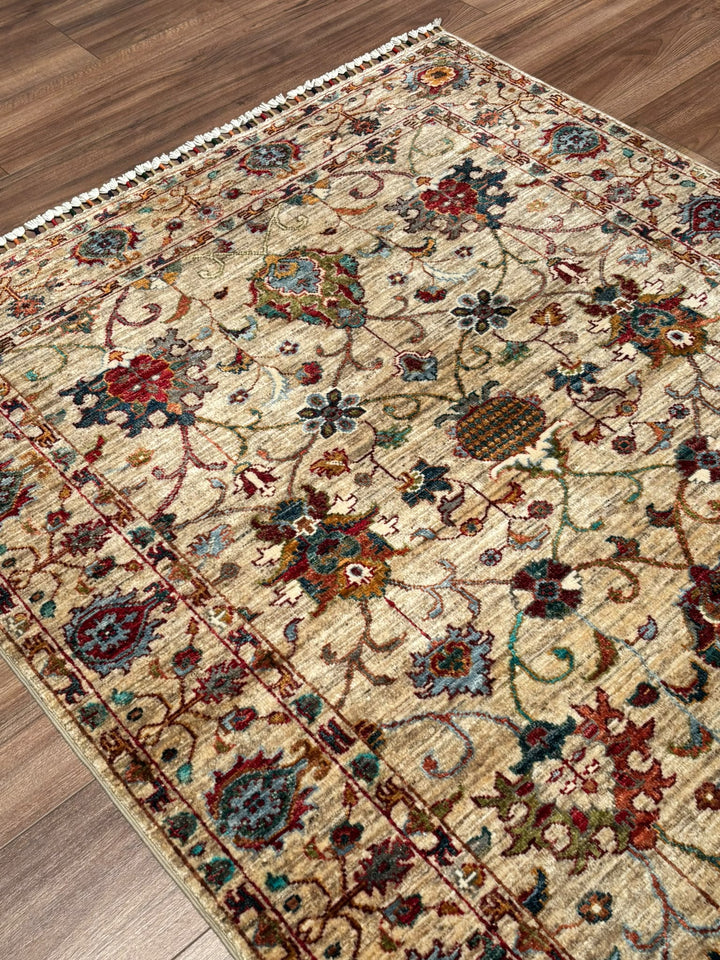 Sultani Binbirgece Orijinal El Dokuması Bej Kök Boya Yün Halı 121x180 2.18 Metrekare - 4x6 ft