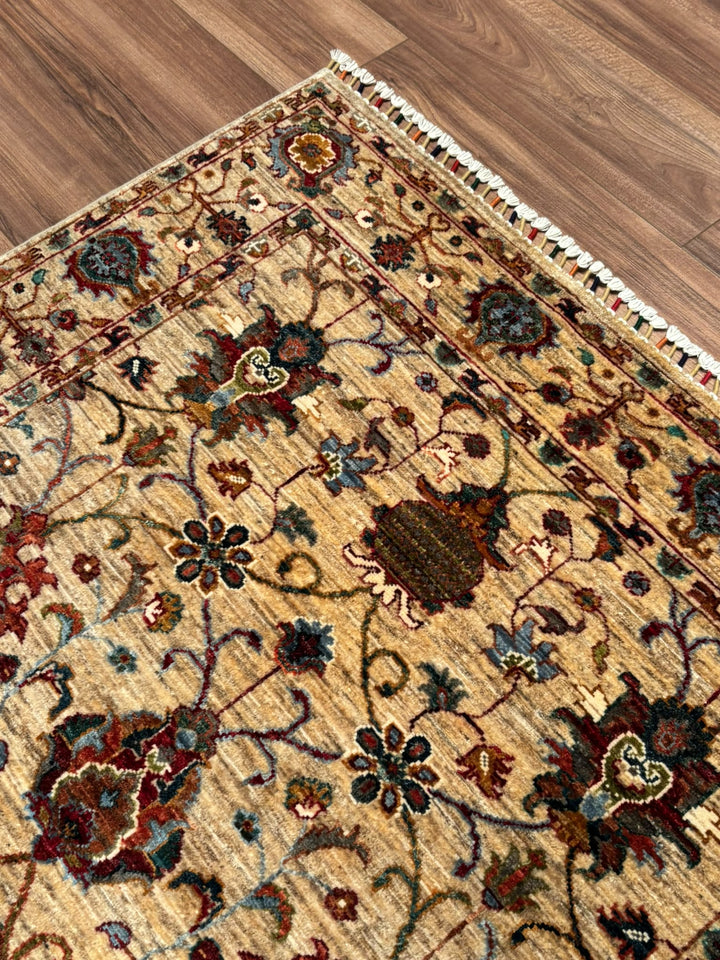 Sultani Binbirgece Orijinal El Dokuması Bej Kök Boya Yün Halı 121x180 2.18 Metrekare - 4x6 ft