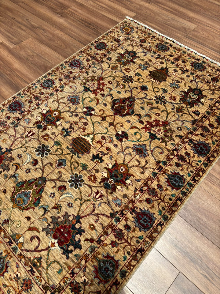 Sultani Binbirgece Orijinal El Dokuması Bej Kök Boya Yün Halı 121x180 2.18 Metrekare - 4x6 ft