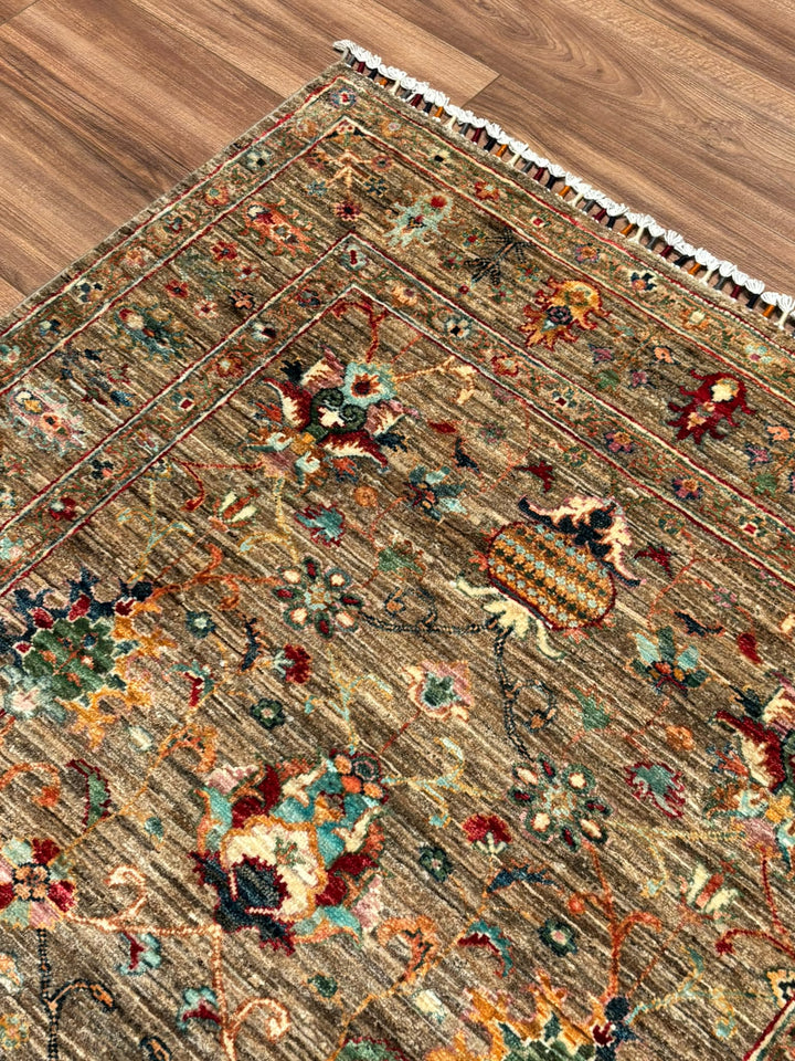 Sultani Binbirgece Orijinal El Dokuması Bej Kök Boya Yün Halı 122x178 2.17 Metrekare - 4x6 ft