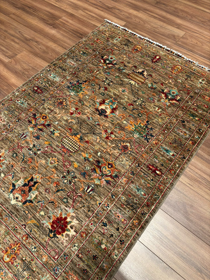 Sultani Binbirgece Orijinal El Dokuması Bej Kök Boya Yün Halı 122x178 2.17 Metrekare - 4x6 ft