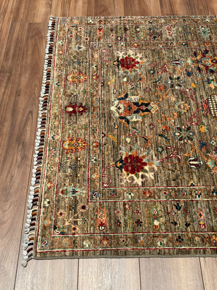 Sultani Binbirgece Orijinal El Dokuması Bej Kök Boya Yün Halı 122x178 2.17 Metrekare - 4x6 ft