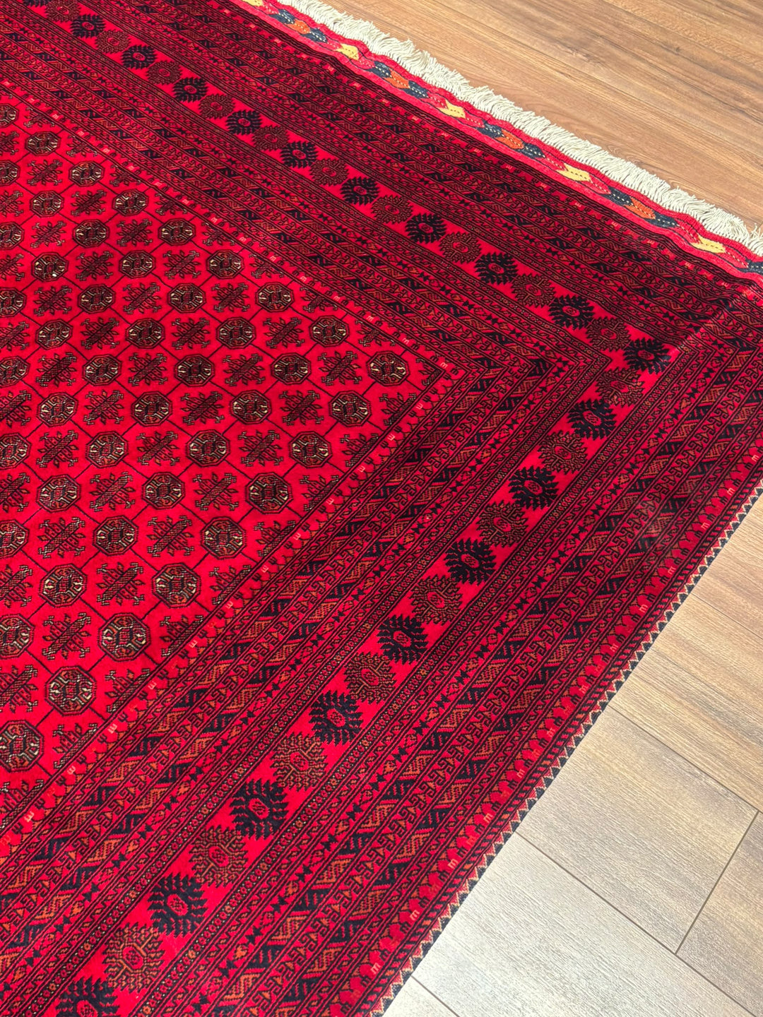 Afgan Halısı Bilcik Buhara Orijinal El Dokuması Kök Boya Yün 197x290 5.71 Metrekare - 7x10 ft
