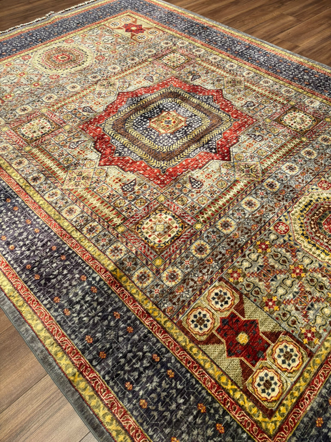 Memlük Orijinal El Dokuması Multi Kök Boya Yün Halı 207x282 5.84 Metrekare - 7x10 ft
