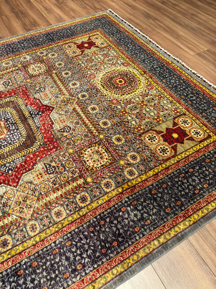 Memlük Orijinal El Dokuması Multi Kök Boya Yün Halı 207x282 5.84 Metrekare - 7x10 ft