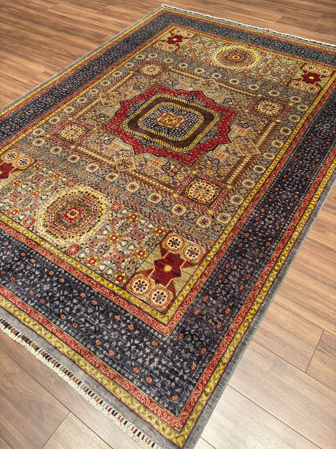 Memlük Orijinal El Dokuması Multi Kök Boya Yün Halı 207x282 5.84 Metrekare - 7x10 ft