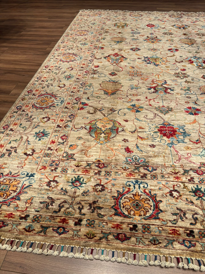 Sultani Binbirgece Orijinal El Dokuması Bej Kök Boya Yün Halı 252x297 7.48 Metrekare - 8x10 ft