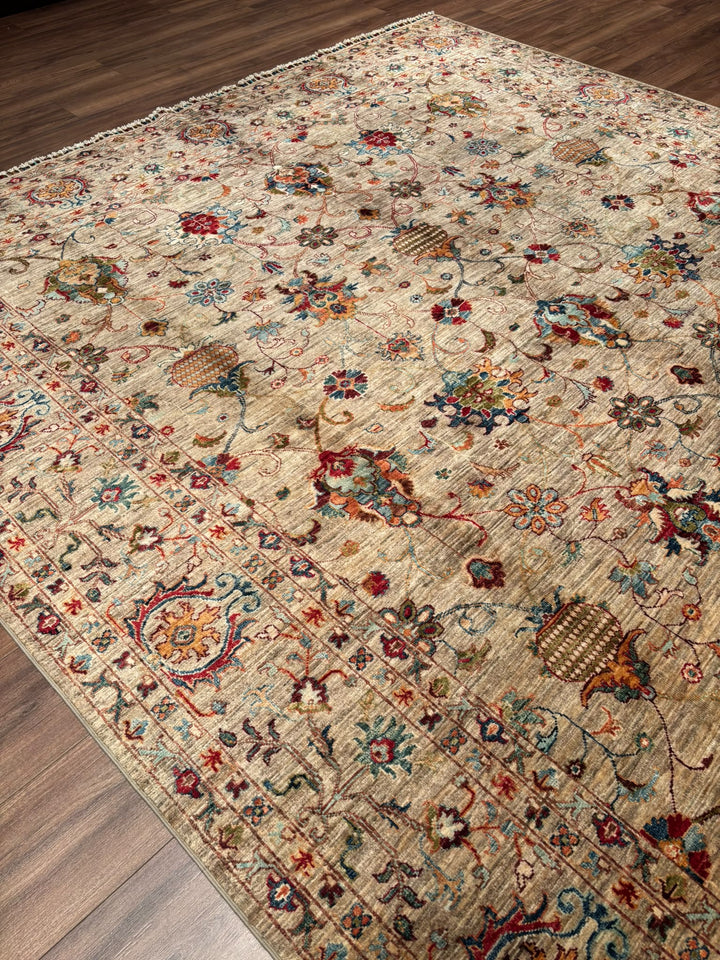 Sultani Binbirgece Orijinal El Dokuması Bej Kök Boya Yün Halı 252x297 7.48 Metrekare - 8x10 ft