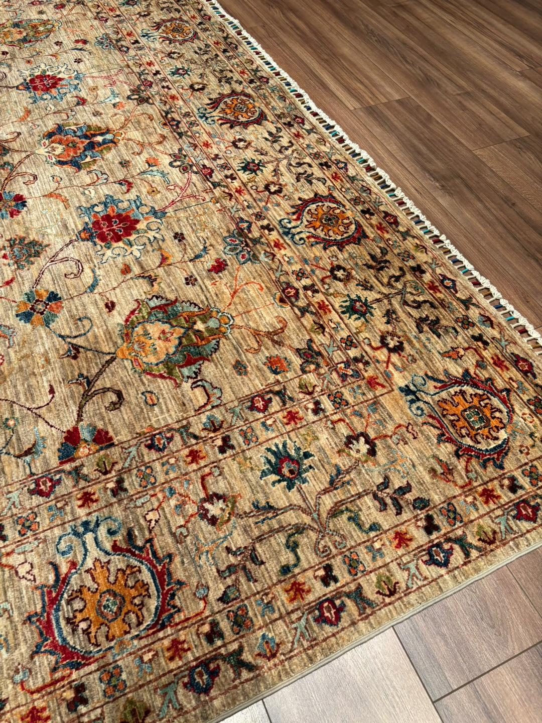 Sultani Binbirgece Orijinal El Dokuması Bej Kök Boya Yün Halı 252x297 7.48 Metrekare - 8x10 ft