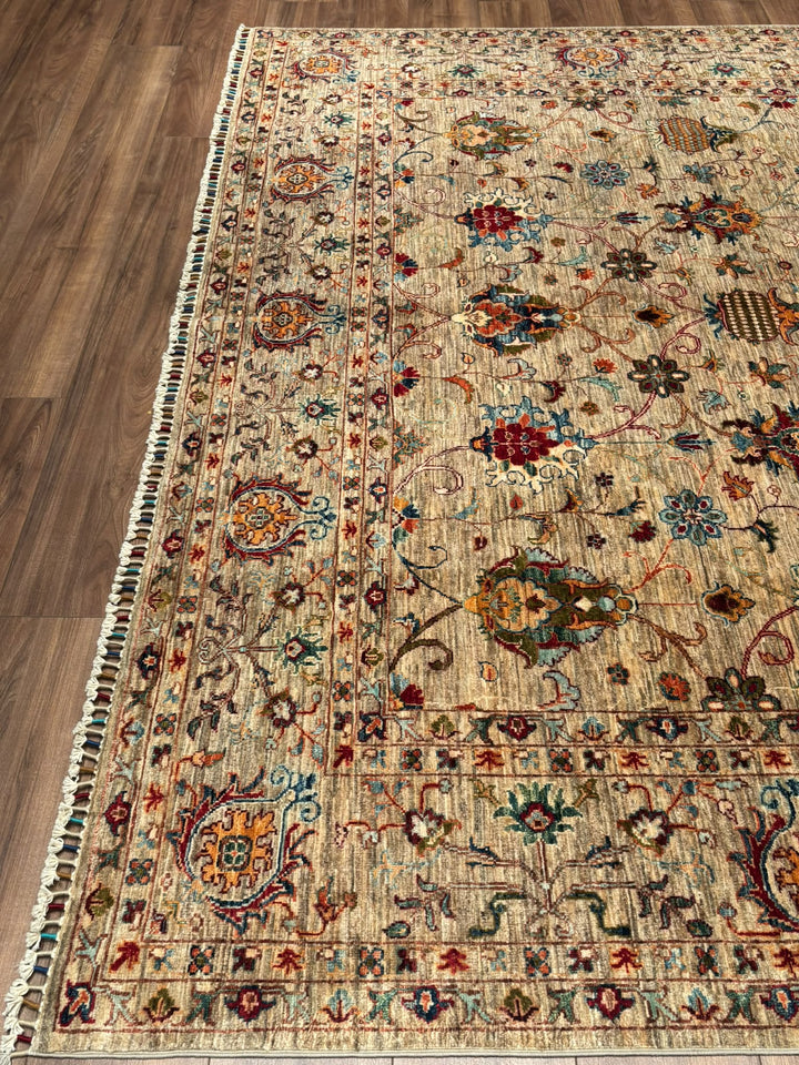 Sultani Binbirgece Orijinal El Dokuması Bej Kök Boya Yün Halı 252x297 7.48 Metrekare - 8x10 ft