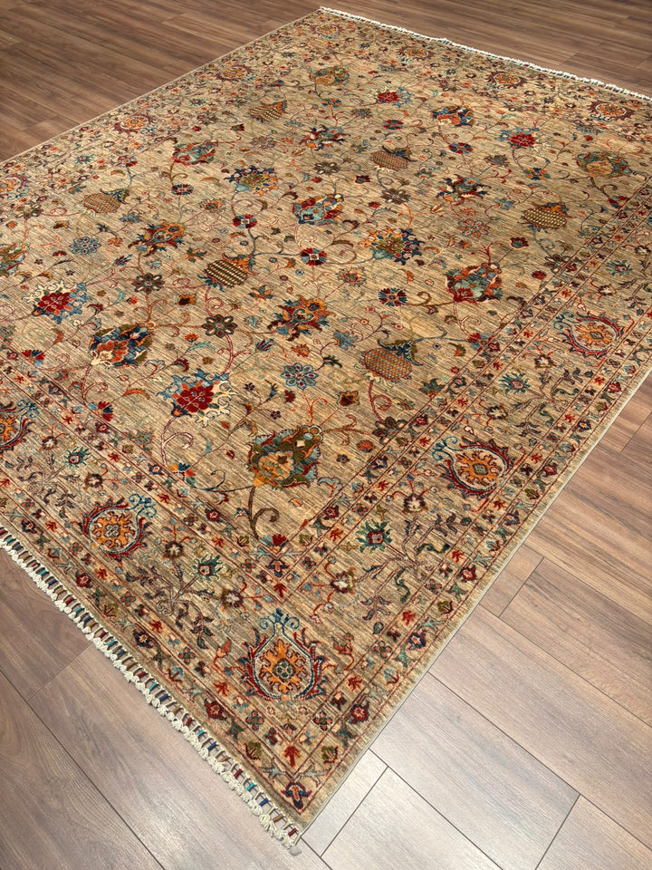 Sultani Binbirgece Orijinal El Dokuması Bej Kök Boya Yün Halı 252x297 7.48 Metrekare - 8x10 ft