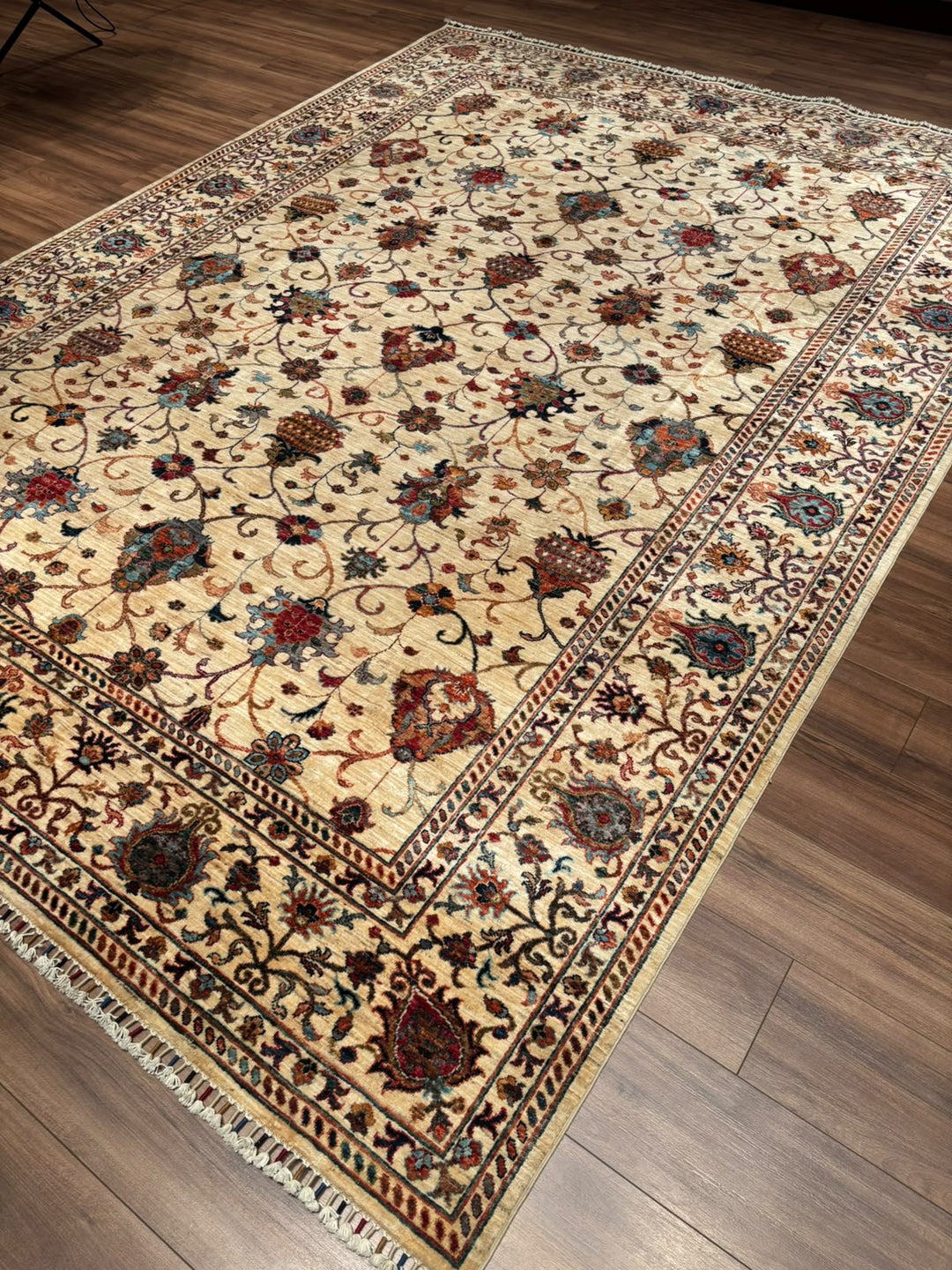 Sultani Binbirgece Orijinal El Dokuması Bej Kök Boya Yün Halı 251x344 8.63 Metrekare - 9x12 ft