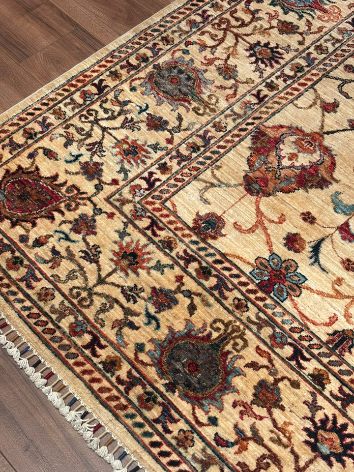 Sultani Binbirgece Orijinal El Dokuması Bej Kök Boya Yün Halı 251x344 8.63 Metrekare - 9x12 ft
