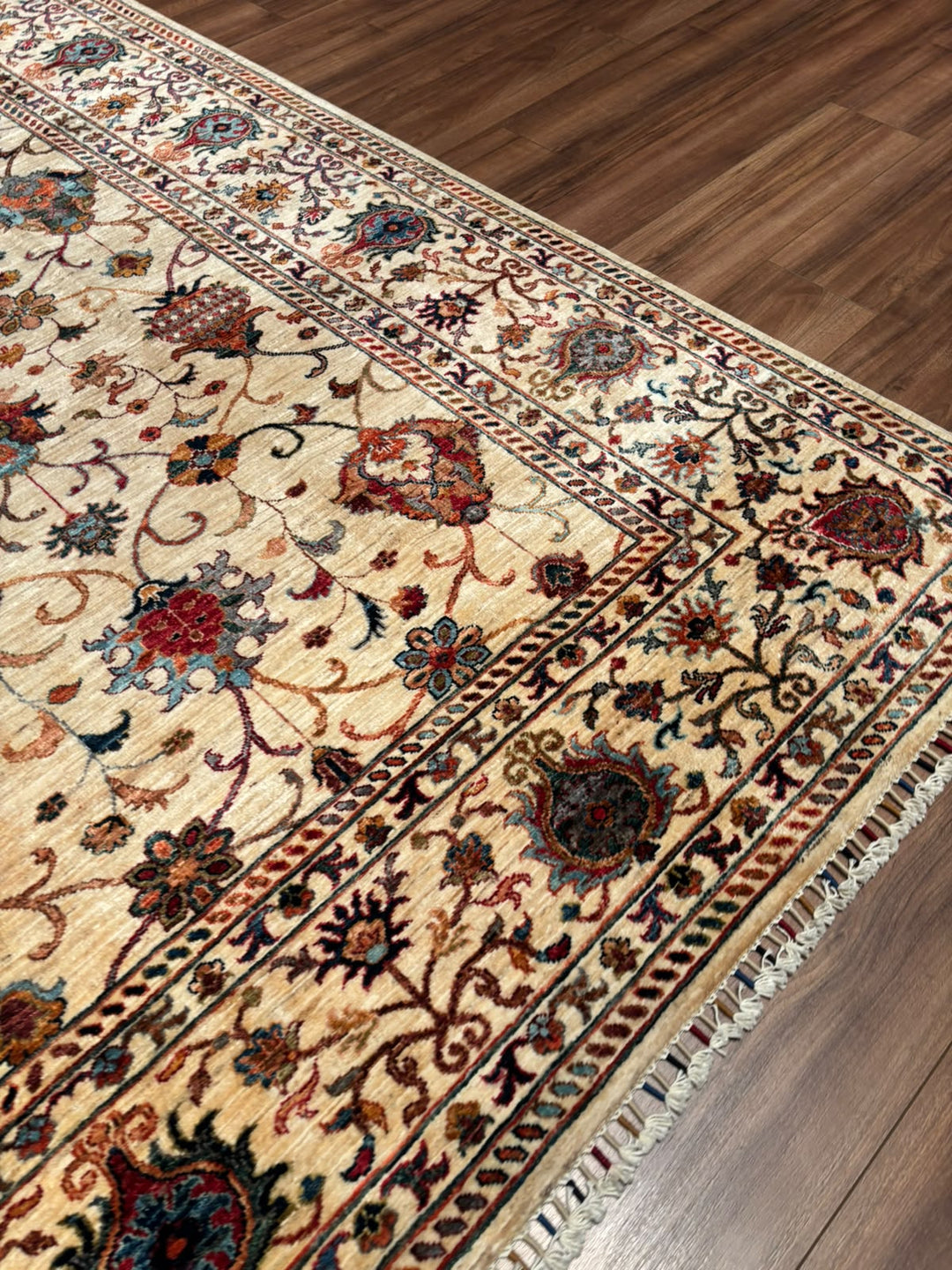 Sultani Binbirgece Orijinal El Dokuması Bej Kök Boya Yün Halı 251x344 8.63 Metrekare - 9x12 ft