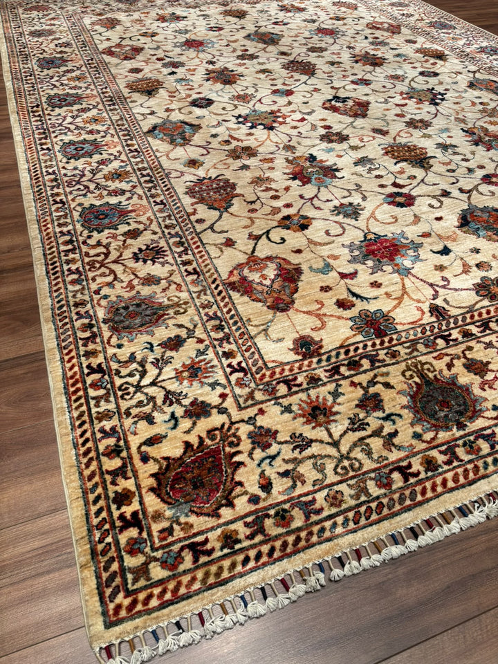 Sultani Binbirgece Orijinal El Dokuması Bej Kök Boya Yün Halı 251x344 8.63 Metrekare - 9x12 ft