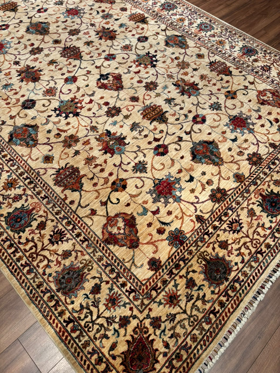 Sultani Binbirgece Orijinal El Dokuması Bej Kök Boya Yün Halı 251x344 8.63 Metrekare - 9x12 ft