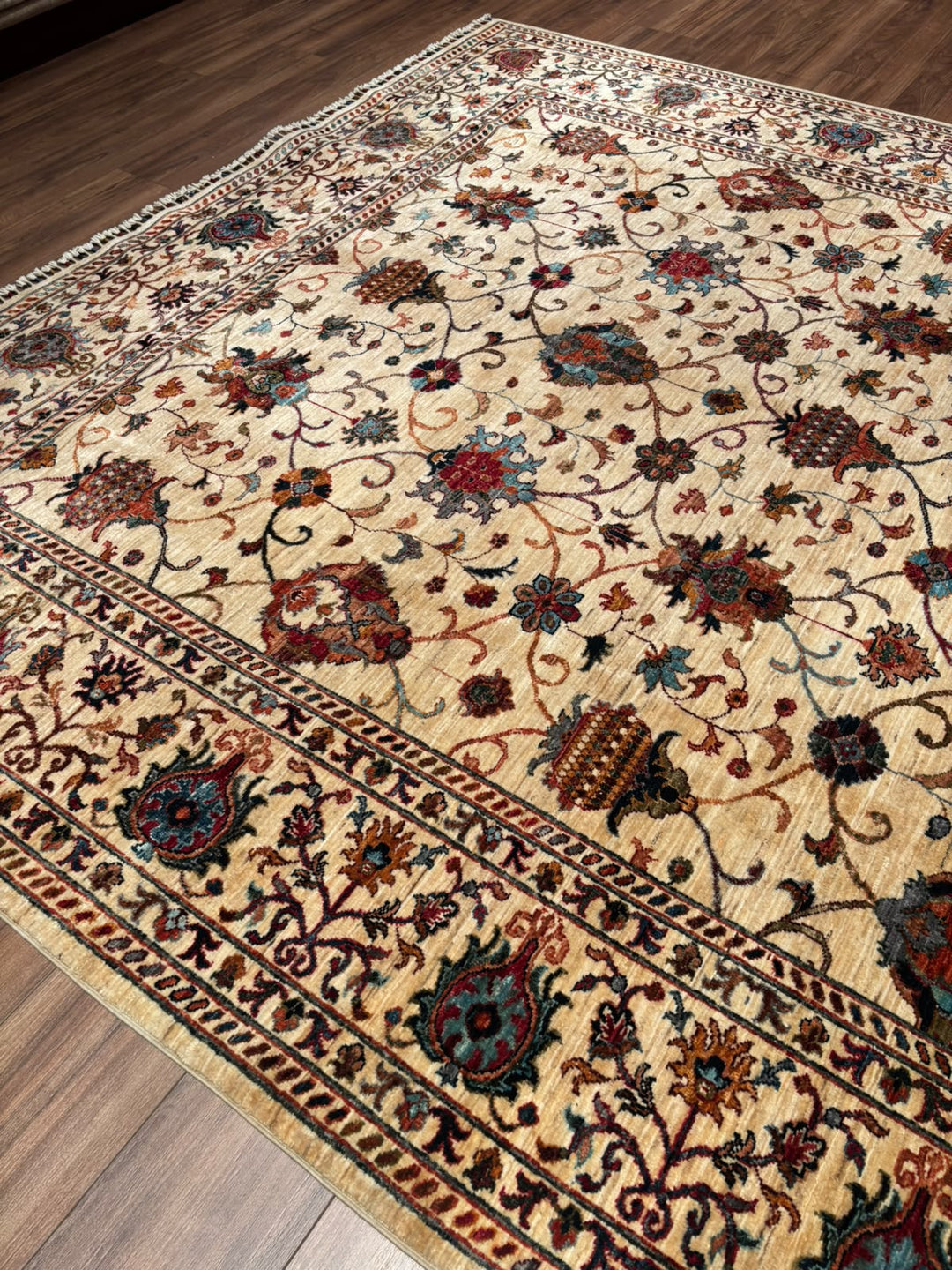 Sultani Binbirgece Orijinal El Dokuması Bej Kök Boya Yün Halı 251x344 8.63 Metrekare - 9x12 ft