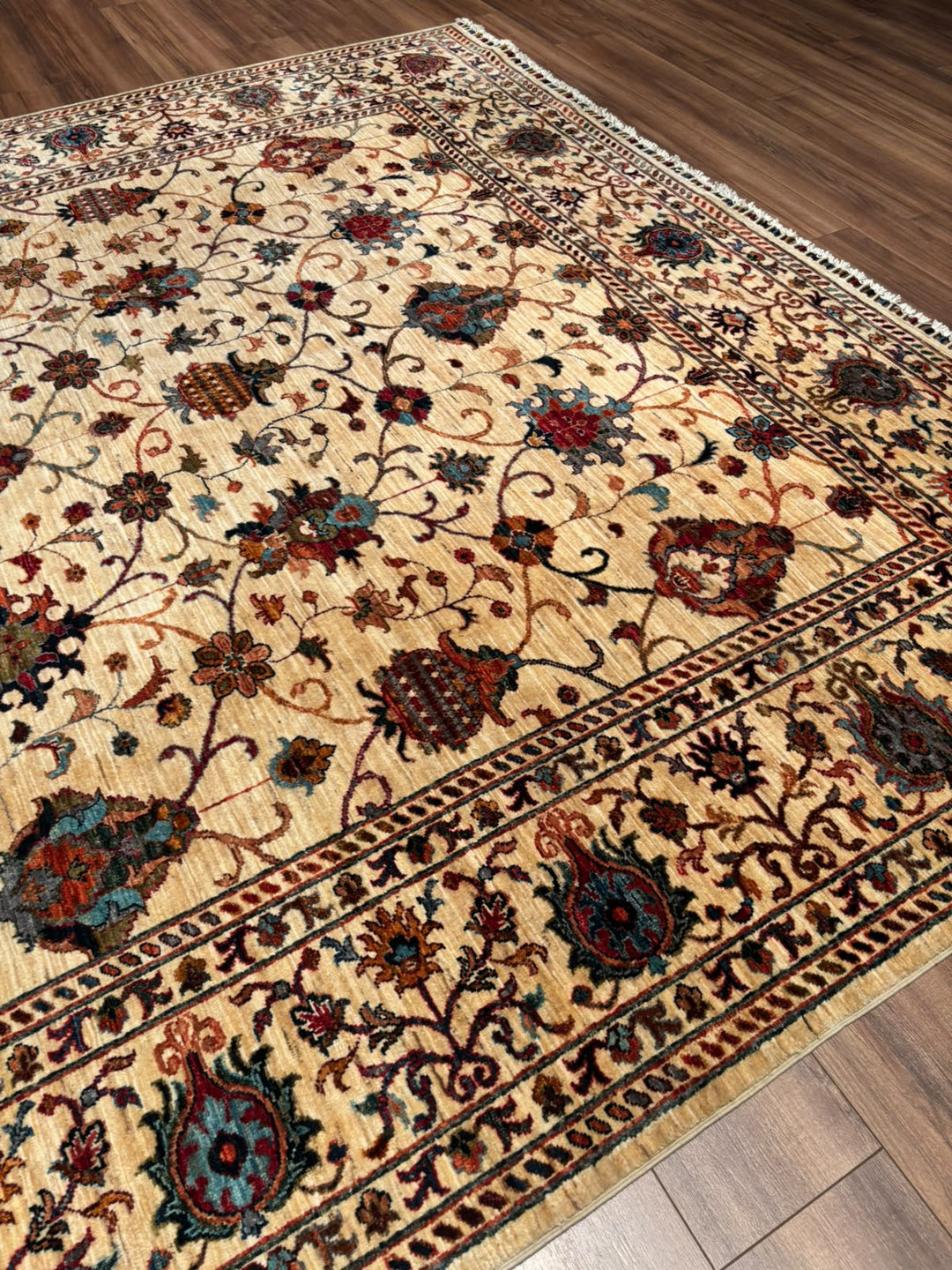 Sultani Binbirgece Orijinal El Dokuması Bej Kök Boya Yün Halı 251x344 8.63 Metrekare - 9x12 ft