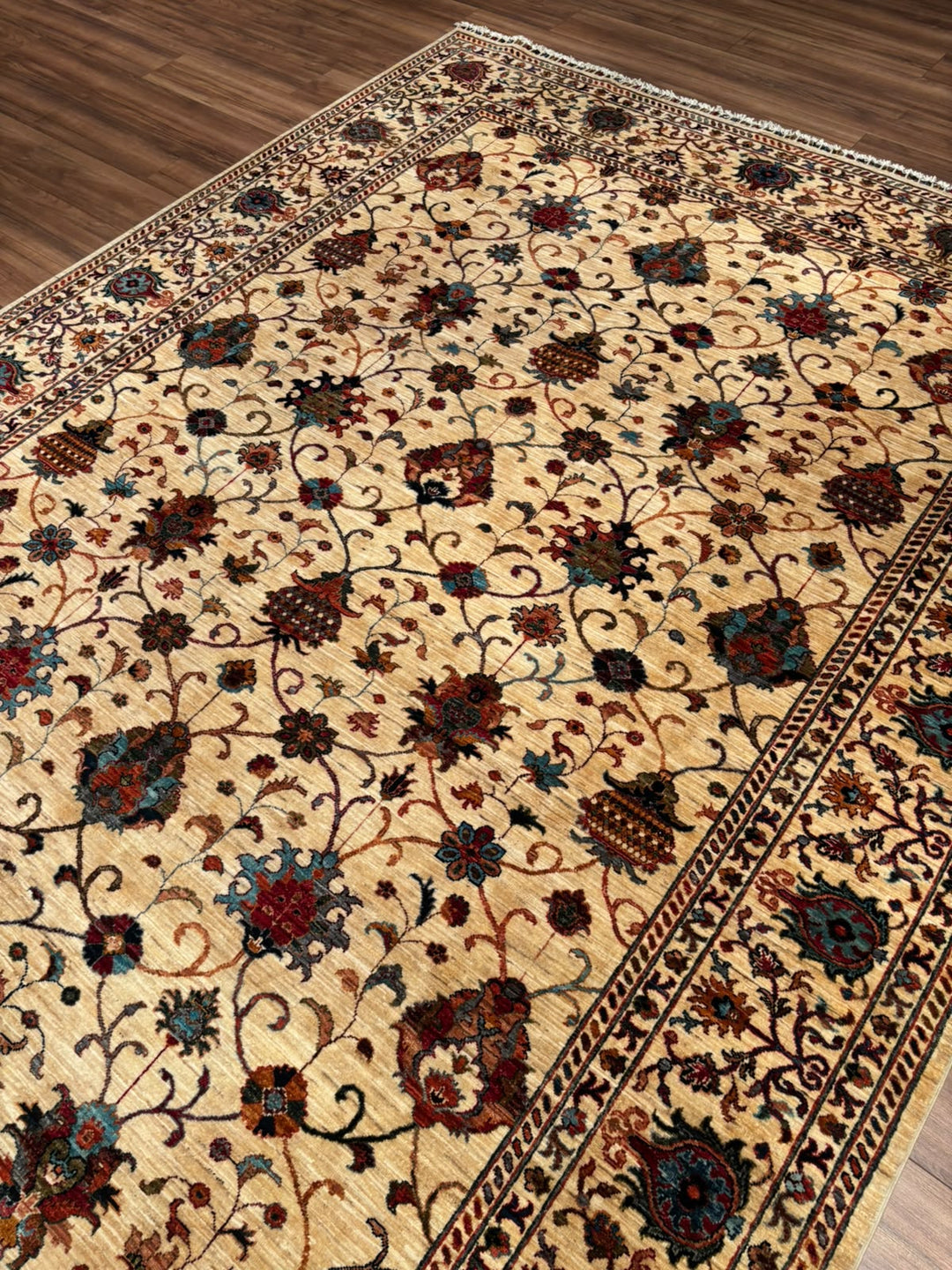 Sultani Binbirgece Orijinal El Dokuması Bej Kök Boya Yün Halı 251x344 8.63 Metrekare - 9x12 ft