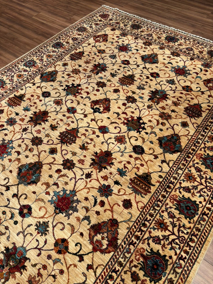 Sultani Binbirgece Orijinal El Dokuması Bej Kök Boya Yün Halı 251x344 8.63 Metrekare - 9x12 ft