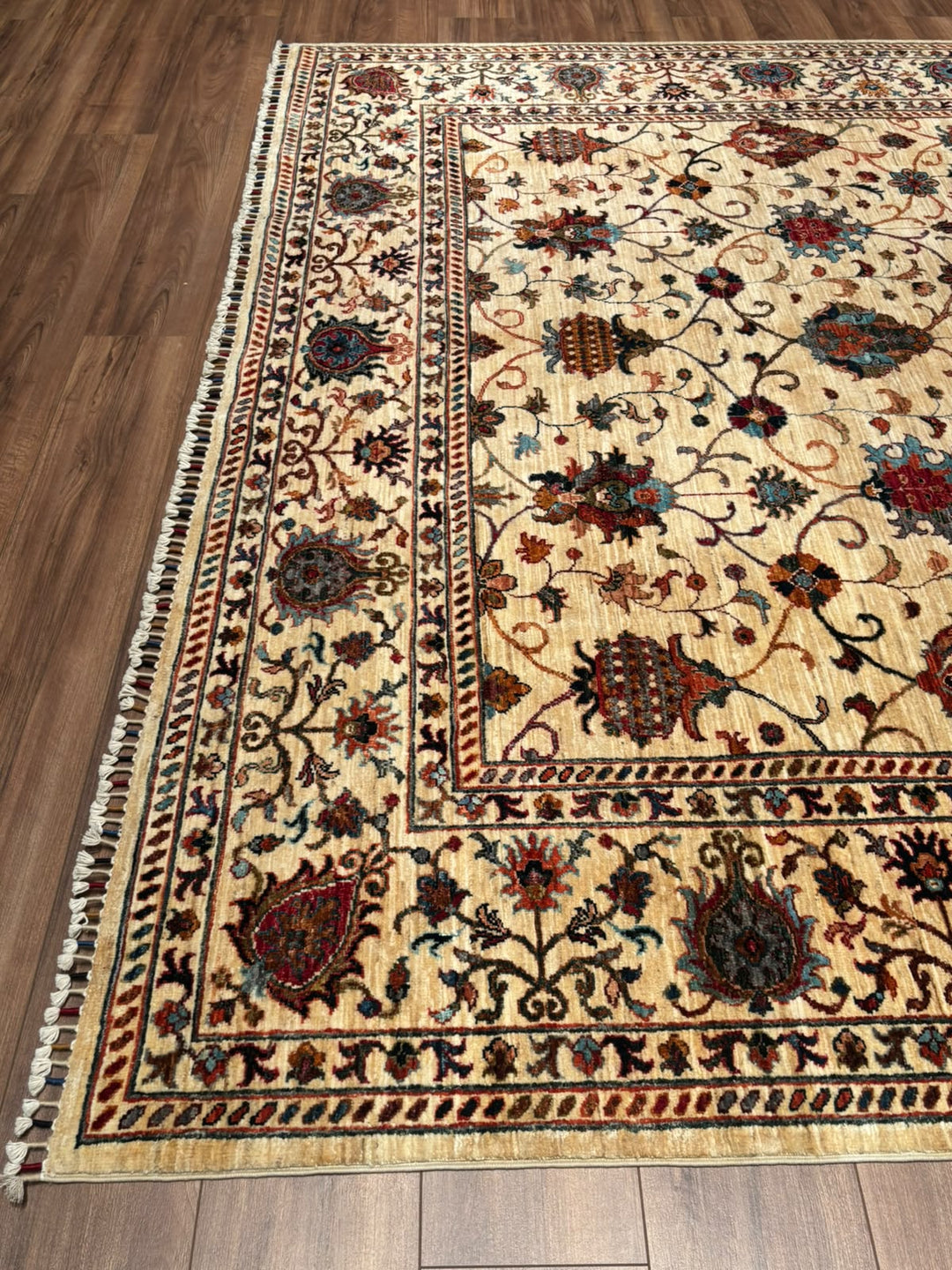 Sultani Binbirgece Orijinal El Dokuması Bej Kök Boya Yün Halı 251x344 8.63 Metrekare - 9x12 ft