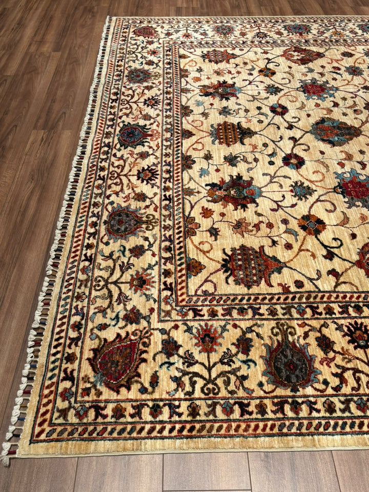 Sultani Binbirgece Orijinal El Dokuması Bej Kök Boya Yün Halı 251x344 8.63 Metrekare - 9x12 ft