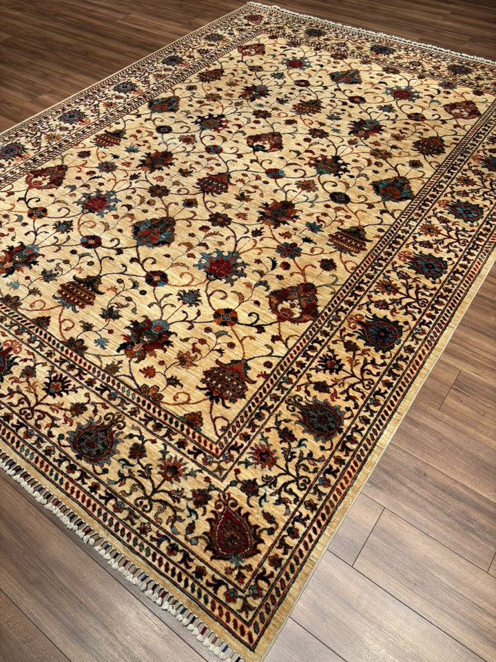 Sultani Binbirgece Orijinal El Dokuması Bej Kök Boya Yün Halı 251x344 8.63 Metrekare - 9x12 ft