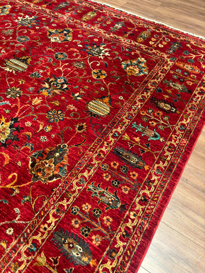 Sultani Binbirgece Orijinal El Dokuması Kırmızı Kök Boya Yün Halı 253x307 7.77 Metrekare - 8x10 ft