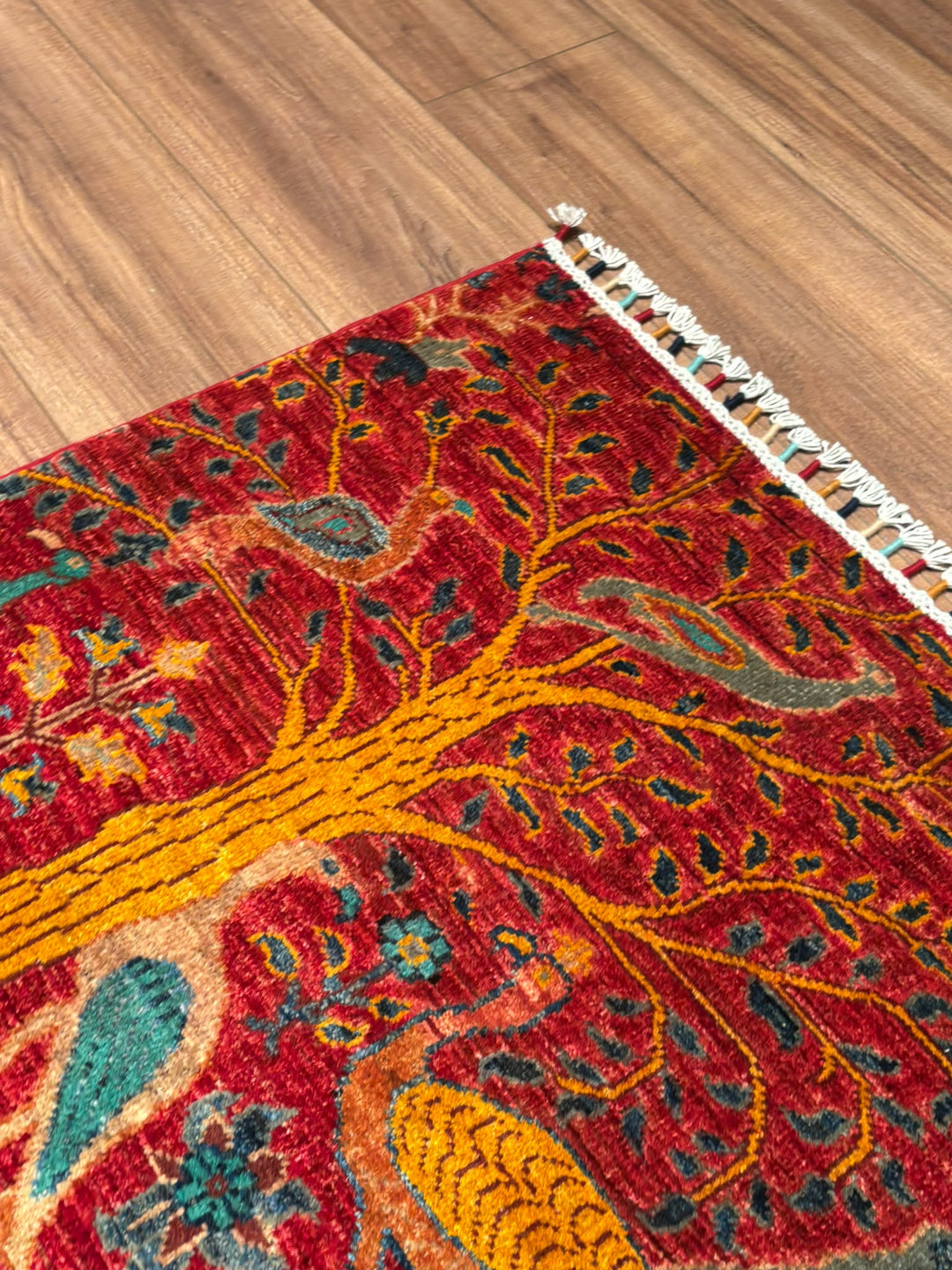 Kuş Orijinal El Dokuması Kırmızı Kök Boya Yün Halı 0.79x117 0.92 Metrekare - 3x5 ft