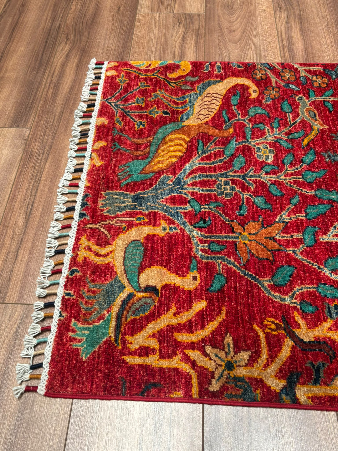 Kuş Orijinal El Dokuması Kırmızı Kök Boya Yün Halı 0.79x117 0.92 Metrekare - 3x5 ft