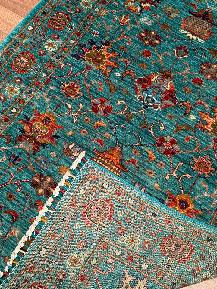 Sultani Binbirgece Orijinal El Dokuması Turkuaz Kök Boya Yün Halı 122x178 2.17 Metrekare - 4x6 ft