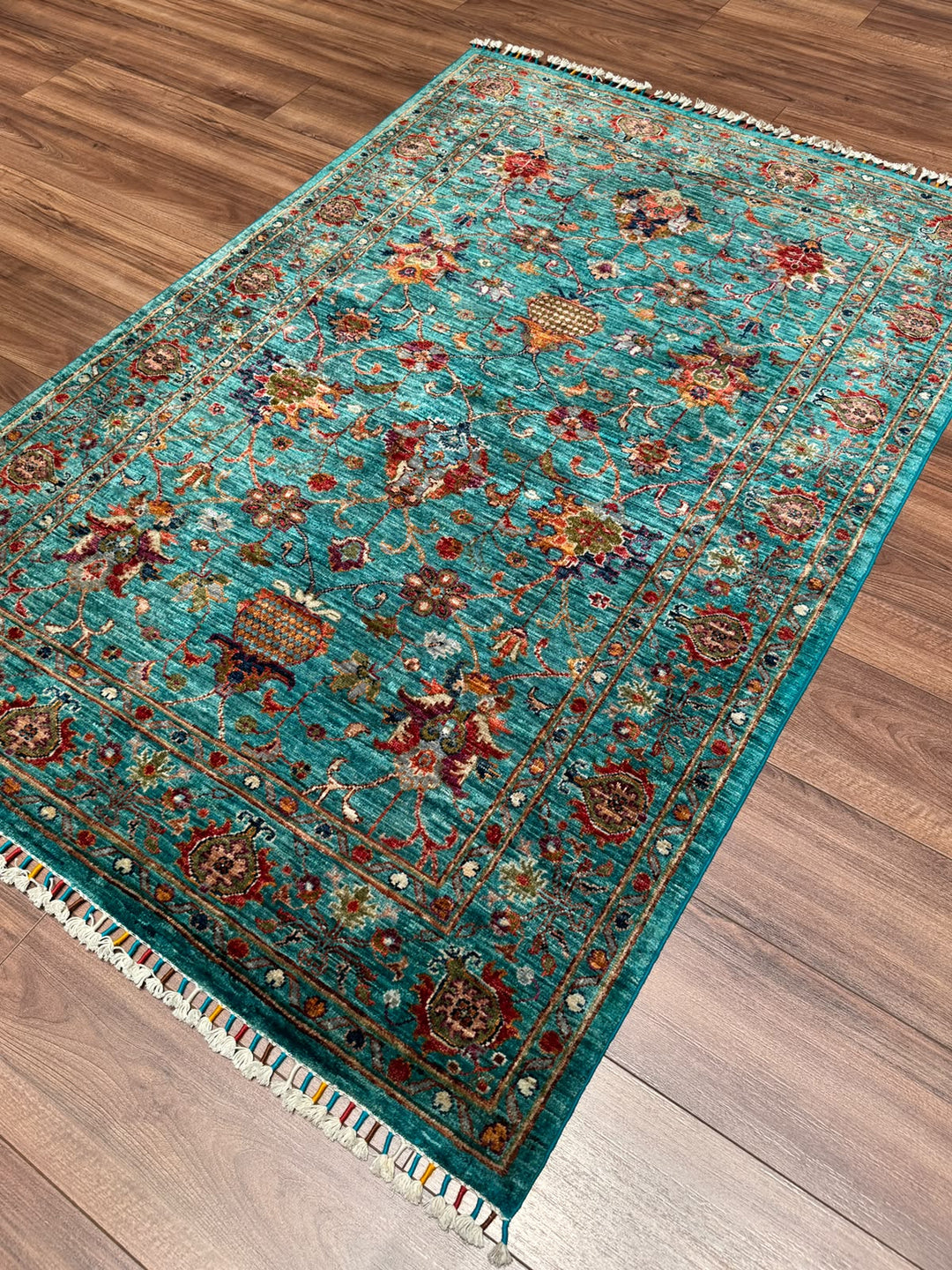 Sultani Binbirgece Orijinal El Dokuması Turkuaz Kök Boya Yün Halı 122x178 2.17 Metrekare - 4x6 ft
